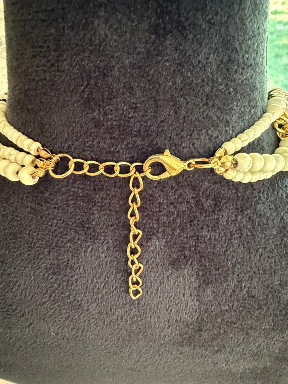 White Natural Howlite and Gold-Tone Statement Collar Necklace